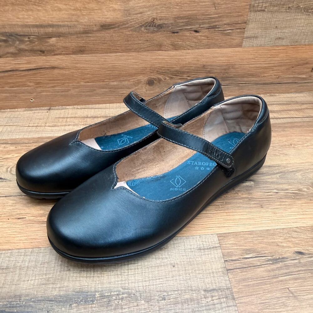 Taos Wo's Size 11 Black Leather Mary Jane Shoes Strap Comfort Walking Orthopedic